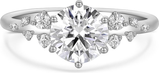 Aurora - Zilveren Moissanite Ring met Minimalistische Zijstenen - 1.5 karaat