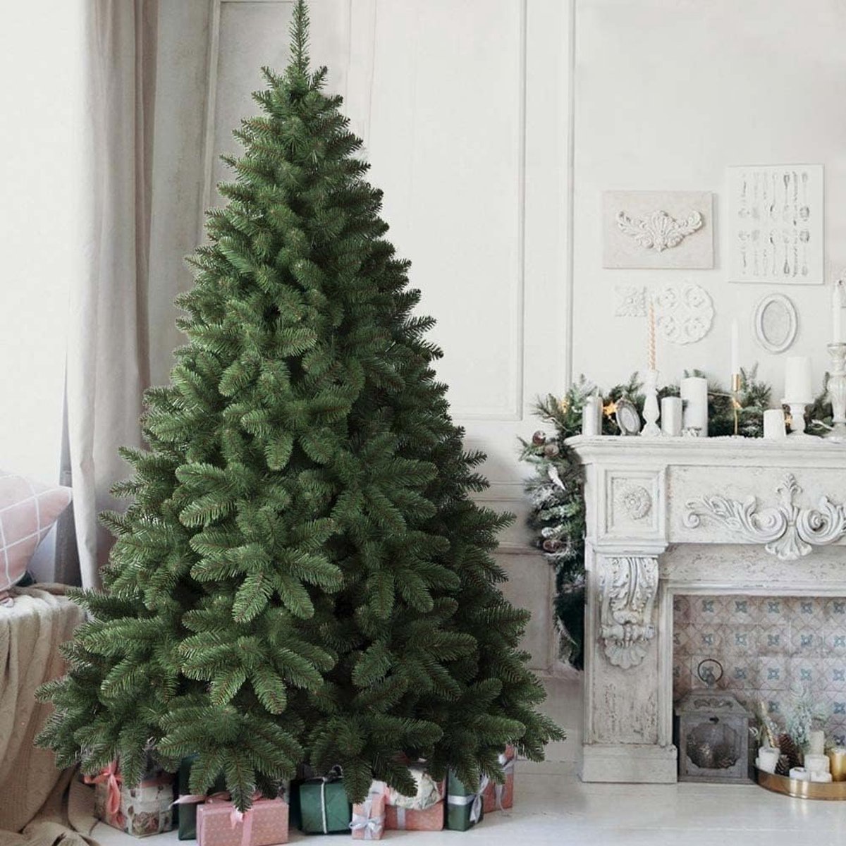 Piccadilly King kerstboom, super dik, compleet, 850 takken, grenen, groen, ijzeren basis, hoge kwaliteit, open takken, eenvoudige montage, 210 cm