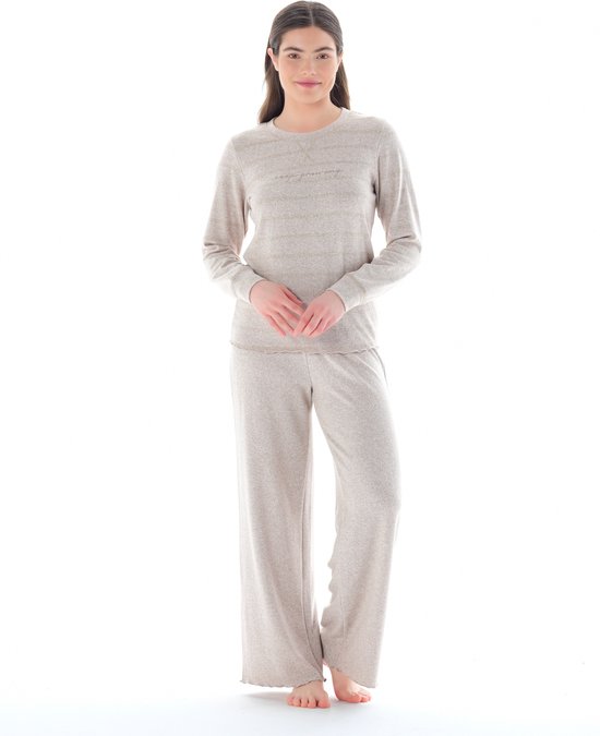 Feyza - Set pyjama pour femme, manches longues, beige - M