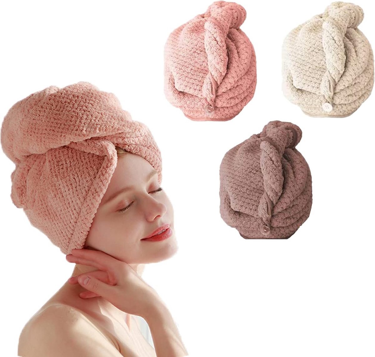 3 Stuks Haar Tulband Haardroogdoek Tulband gemaakt van zacht gebreid koraal fleece Sneldrogende absorberende handdoek Hoofddoek