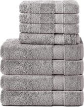 Set van 8 handdoeken van 100% katoen, 4 badhanddoeken 70x140 en 4 handdoeken 50x100 cm, badstof, zacht, groot, zilver