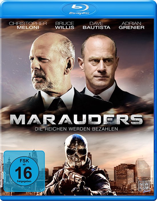 Blu-ray hoes met Christopher Meloni, Bruce Willis en een man met masker.