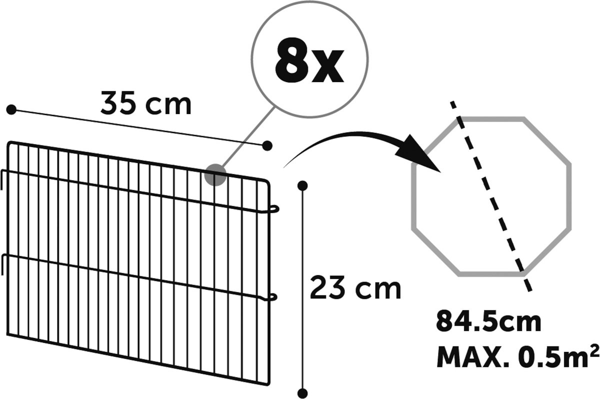 Konijnenren – knaagdierren – Flamingo Ren Meerkleurig – Ø84,5cm hoogte 23cm – 8 panelen – metaal – 1 deur met haaksluiting – opvouwbaar – voor kleine knaagdieren – binnen en buiten thumbnail 3