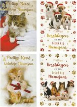 Kerst- en nieuwjaarskaarten - 20 stuks met enveloppen - 4 verschillende designs - thema katten en honden