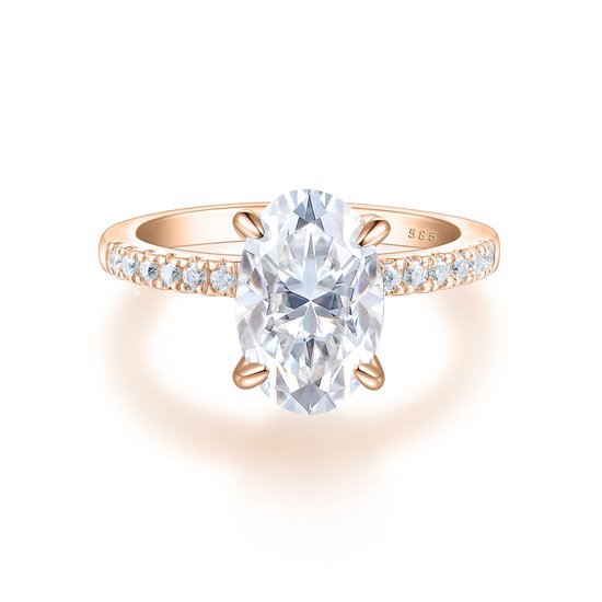 Nina - 18k Roségouden Ovaal Moissanite Ring met Pavé Zijstenen - 5.8 karaat