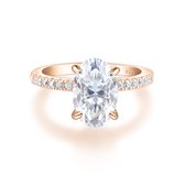 Nina - 14k Roségouden Ovaal Moissanite Ring met Pavé Zijstenen - 5.8 karaat