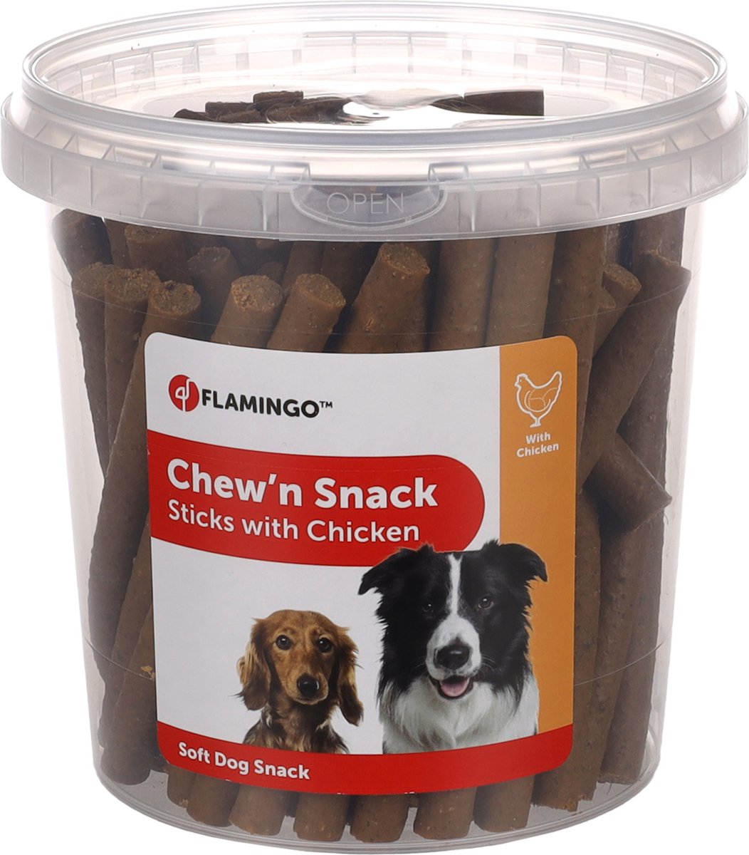Hondensnack – kauwstok met kip – hondensnacks – honden snacks – hondensnoepjes – zonder toegevoegde suikers – 700g bewaaremmer
