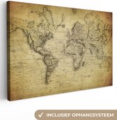 Canvas schilderij - Oude wereldkaart 180x120 - Kamer decoratie accessoires - Schilderijen wereld kaart woonkamer - Vintage world map wanddecoratie slaapkamer - Muurdecoratie keuken - Wanddoek interieur - Woondecoratie - Woonaccessoires