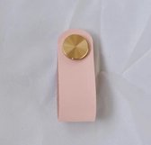 2 Stuks | Leren handgreep | Leren knop | Licht roze | Goud | Baby Roze | Kast knop | Deurknop | Lus | 6,5 cm | Trekken | Greep | Kunstleer | Pax kast