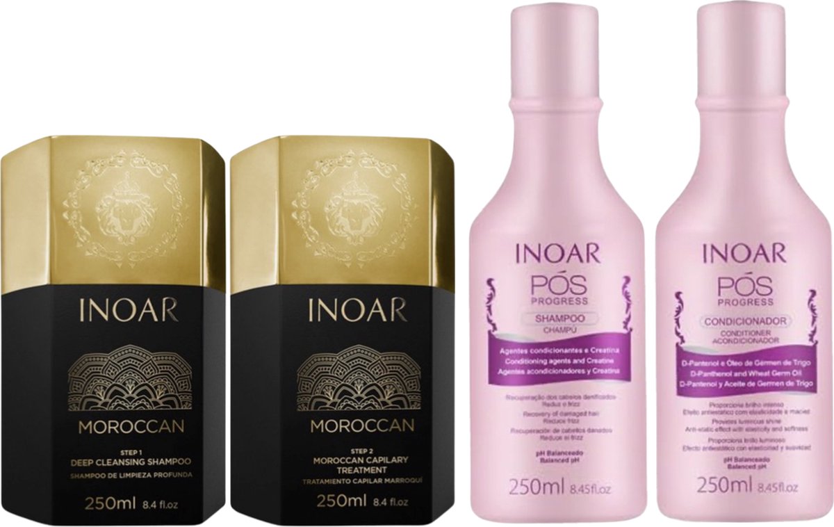 Inoar Moroccan Kit & Inoar Pos vooruitgang Duo Shampoo en Conditioner voor rechtgebogen Hair - 250 ml x 2