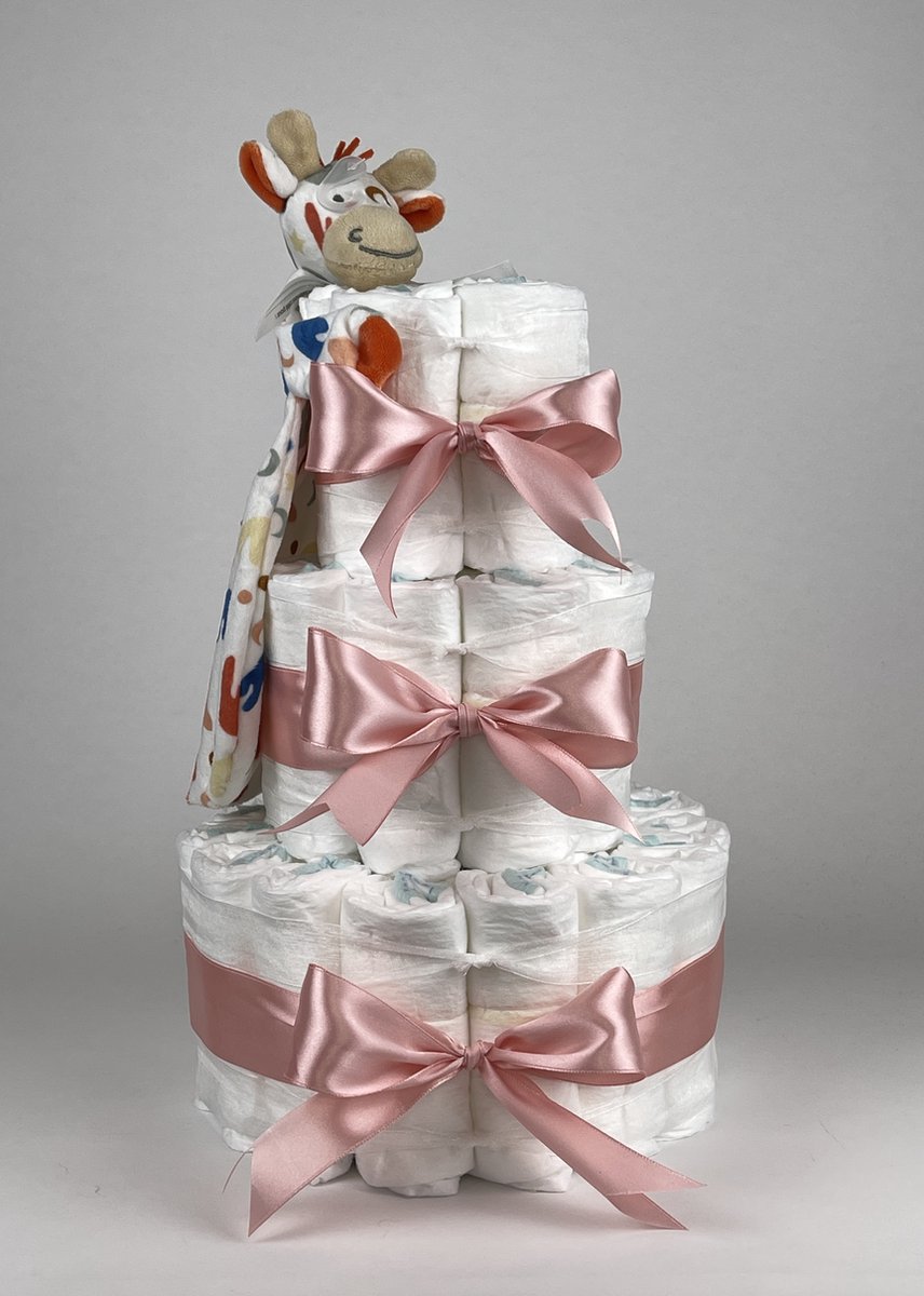 Goedkoopste Chouette-Chouette | Luiertaart Meisje | Kraamcadeau | Geboorte Meisje | Babyshower | Tuttle Giraffe Gilles donker Poeder Roze