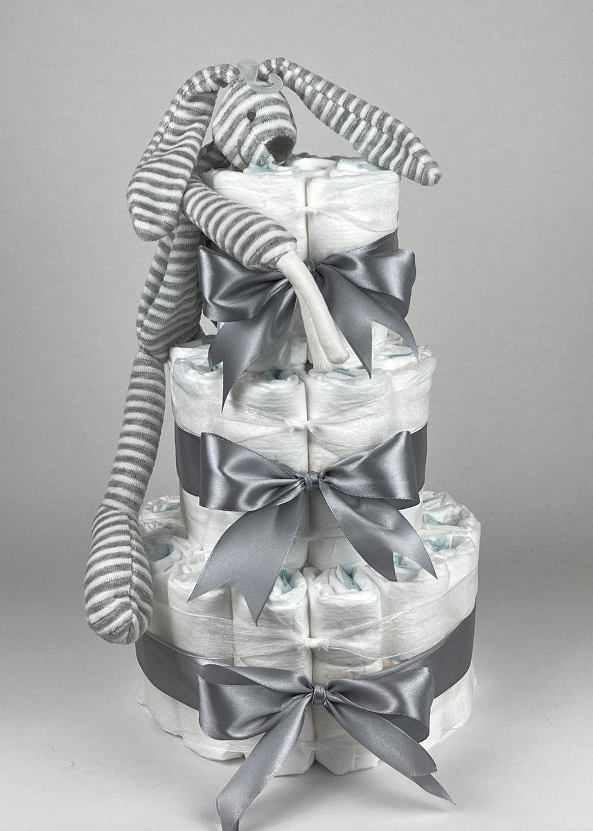 Goedkoopste Chouette-Chouette | Luiertaart Neutraal | Kraamcadeau | Geboorte Jongen Meisje | Babyshower | Tuttle Konijn Reece Grijs
