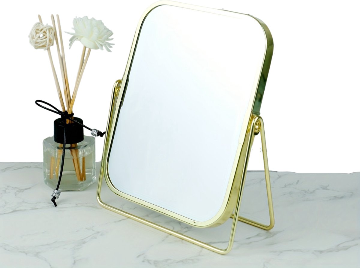 Make Up Spiegel - Opmaakspiegel - Staande Spiegel - Tafelspiegel - Tafel - Goud