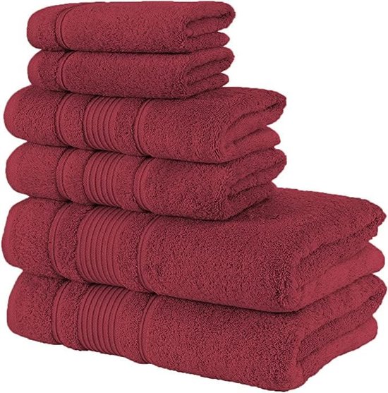 2 grote badhanddoeken 2 grote handdoeken 2 washandjes superzacht Egyptisch katoen 6-delige premium handdoekenset voor hotel & spa, badkamer, keuken, douche - Bourgondië