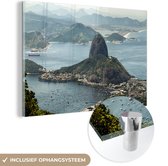 MuchoWow® Glasschilderij 180x120 cm - Schilderij acrylglas - Suikerbroodberg in Rio de Janeiro van bovenaf - Foto op glas - Schilderijen