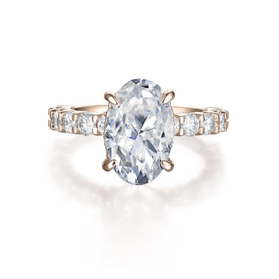 Majestica - Ovaal Moissanite Ring met Zijstenen - 3 karaat