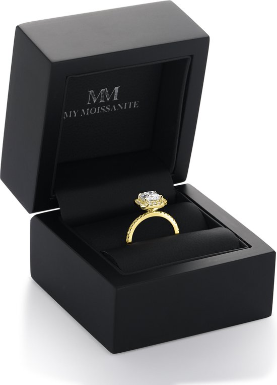 Esmeralda – Bague moissanite Ring émeraude en serti halo – 1 carat