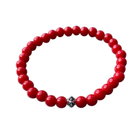 Armband - natuursteen - red coral jade - 6 mm - 18,5 cm