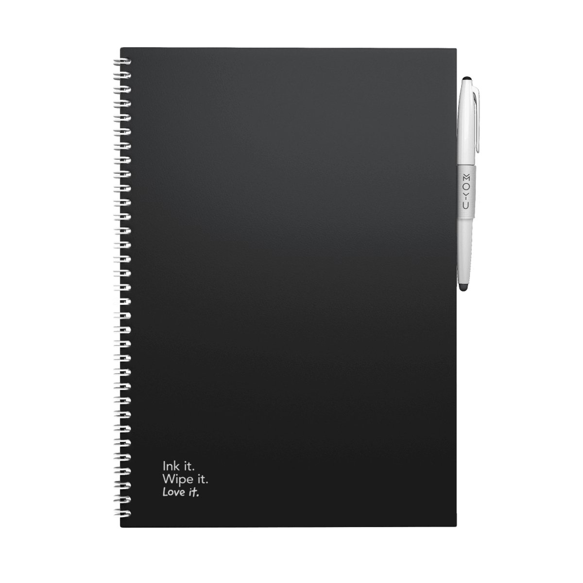 MOYU - Pitch Black Notebook - Uitwisbaar Notitieboek A4 Hardcover - Multifunctionele pagina’s - Inclusief uitwisbare pen, houder en wisdoekje