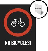 Pictogram/ bord aluminium | "No bicycles!" | 27 x 36 cm | Fietsers | Velo | Overlast | Fietsenparking | Zwart | Fiets | Signalisatie | Roestvrij | Engelstalig | 1 stuk