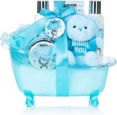 BRUBAKER Cosmetics 7-delige Babycadeauset voor jongens - Cadeau voor babyshower - Babyverzorgingsset in Badkuip en pluche beer - Babycadeau - Lichtblauw - Moederdag cadeautje
