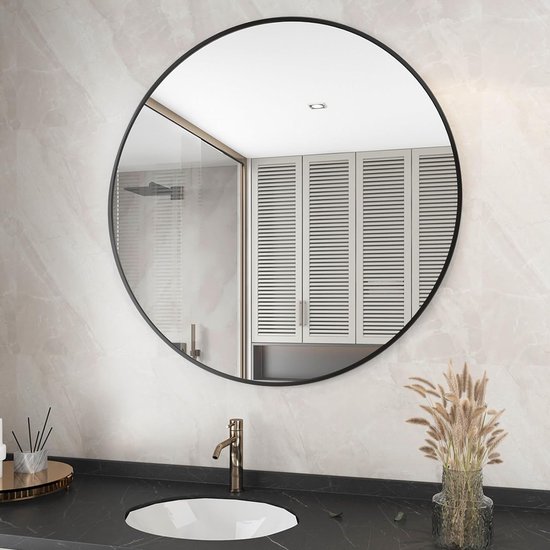 Ronde spiegel, 70 cm, gouden wandspiegel, met geborsteld metalen frame, voor badkamer, wastafel, woonkamer, slaapkamer, entree, wanddecoratie