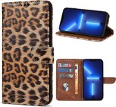 Geschikt Voor iPhone 13 Hoesje - Solidenz Bookcase - Telefoonhoesje - Case Met Pasjeshouder - Leopard - Cover Hoes - Panterprint - Luipaard