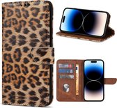 Geschikt Voor iPhone 15 Hoesje - Solidenz Bookcase - Telefoonhoesje - Case Met Pasjeshouder - Cover Hoes - Leopard - Panter - Luipaard