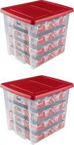 Nesta Kerstballen Opbergbox 45L - Set van 2 - Trays voor 64 kerstballen - Transparant/rood