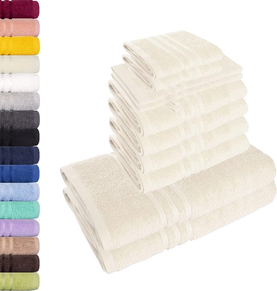 10-delige handdoekenset Elena - crème, 4 x handdoek, 2 x douchehanddoek, 2 x gastendoek, 2 x washandje, 100% katoen