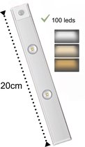 Led lamp - Led Strip - 20 cm-100 Leds -Accu -3 standen -warm licht, koud licht, fel licht - Opladen USB C -Lichtsensor-Bewegingssensor- Magnetische Ophanging