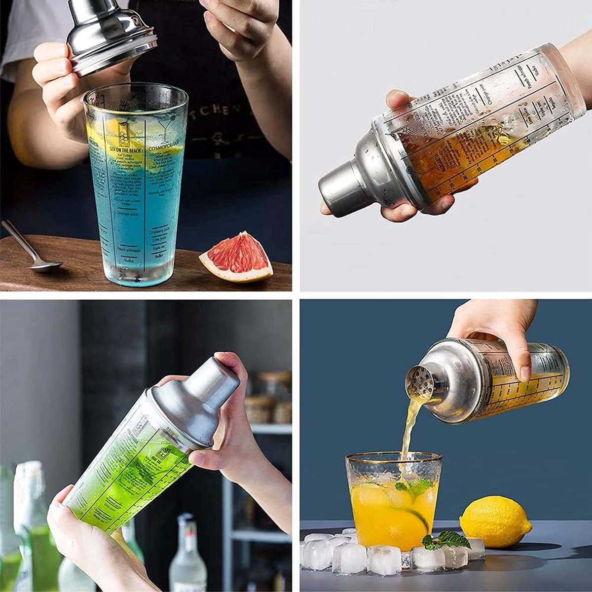 Shaker à Cocktail En Verre Transparent Doré 400 Ml – Inclus Doseur Et Cuillère – Pour Bar à Domicile, Fêtes, Cadeau Barman - 7