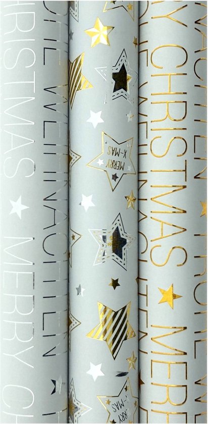 GOLD and SILVER cadeaupapier - Kerstpapier inpakpapier voor Kerst - 3 meter x 70 cm - 3 rollen