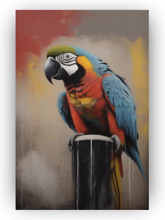 Banksy papegaai - 60 x 90 cm - Kinderkamer poster - Banksy art - Poster Papegaai - Poster vogel - Kleurrijk - Banksy poster