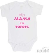 100% katoenen Romper "Mijn Mama is de TOFSTE" Moeder Moederdag Meisjes Katoen Wit/roze Maat 56/62