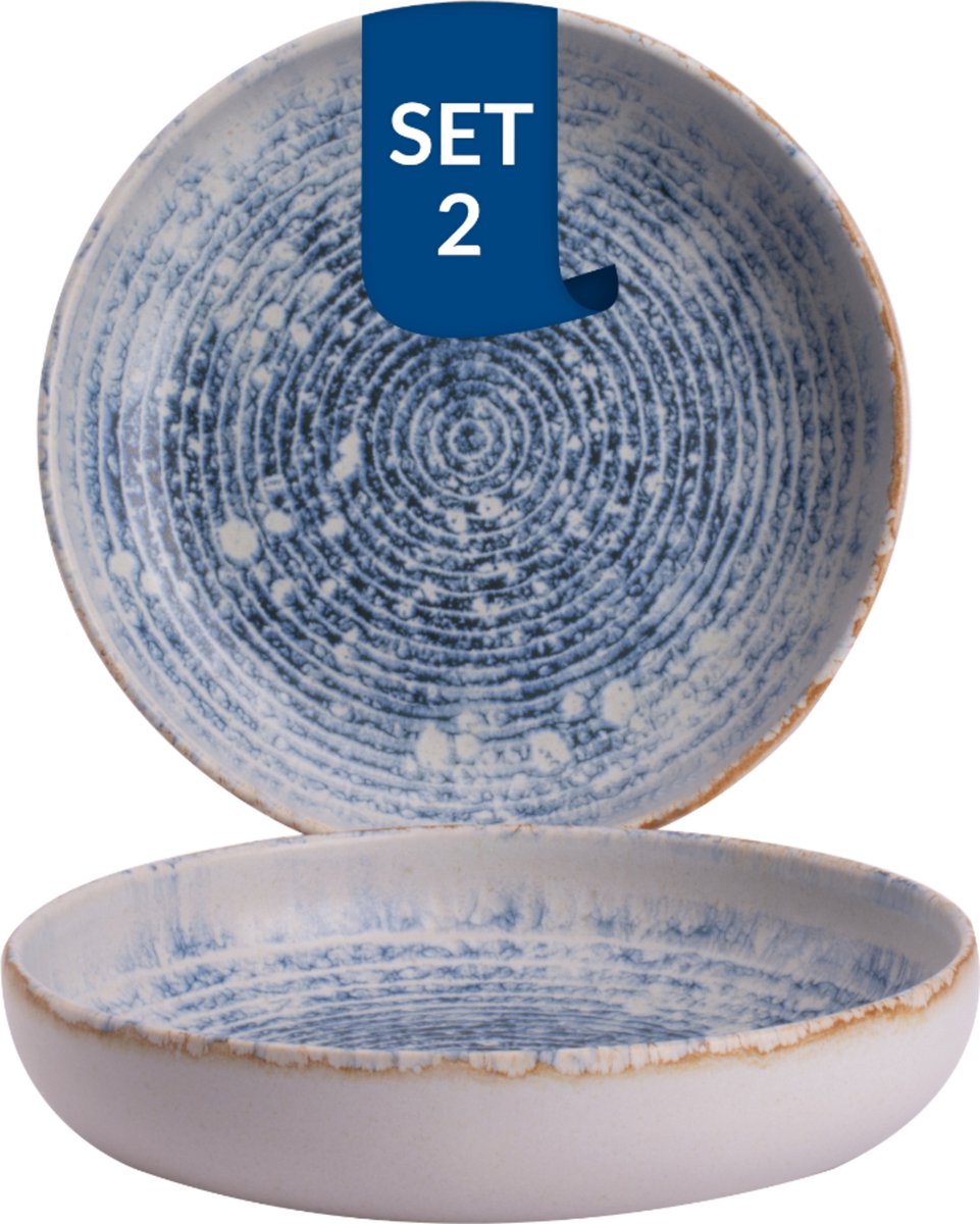 James Cooke - Azure Vintage - Bord diep - Pastabord - 2 stuks - ø 22 cm - Blauw/Wit - Stoneware - Bordenset