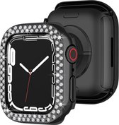 T.O.M. - Apple watch serie 7 /8 /9- 41mm -Cover met 2 rijen strass- zonder screenprotector- Zwart- Beschermcase - Diamond PC hard case