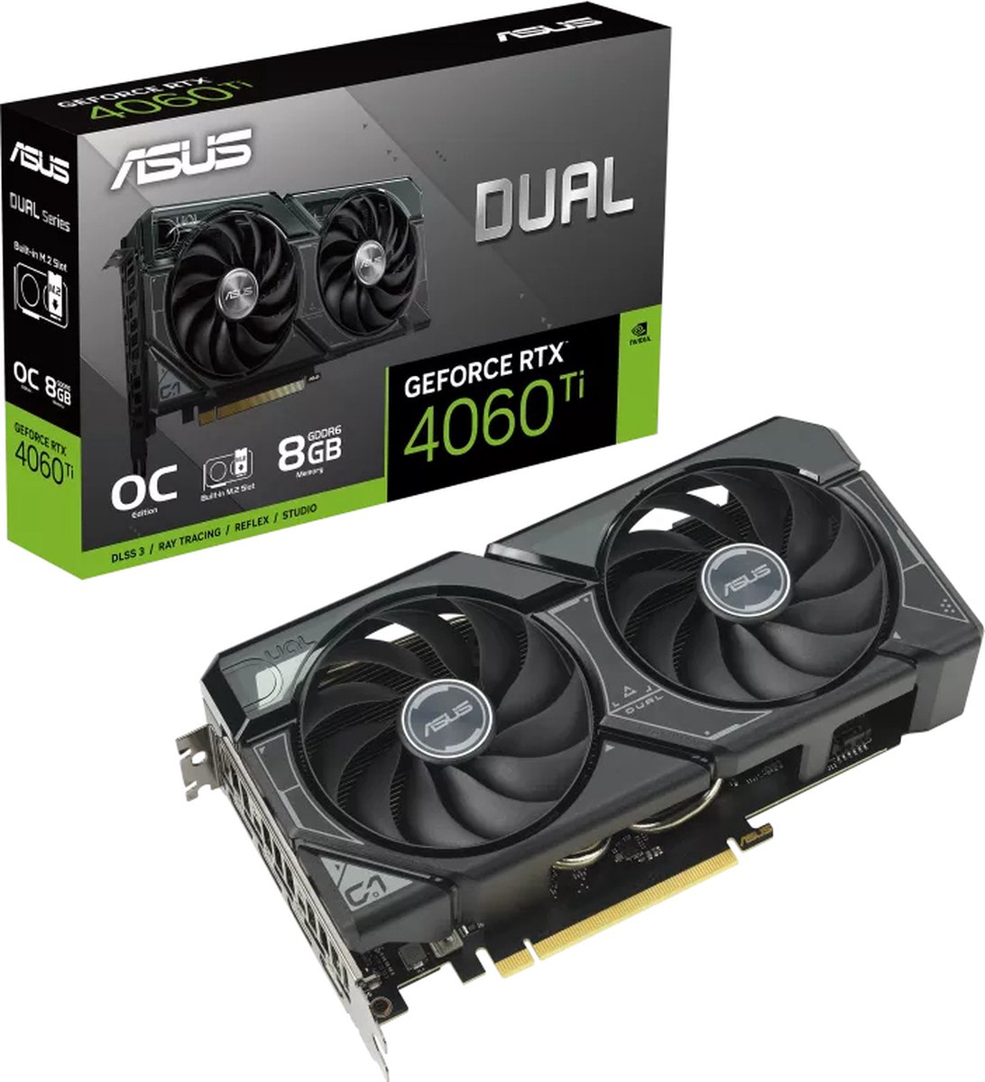 Asus Dual RTX 4060 TI O8G SSD - Videokaart - 8GB GDDR6 - PCIe 4.0 - 1 x HDMI 2.1a - 3x displayPort 1.4a