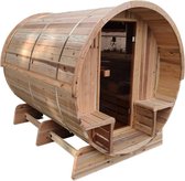 Novum Barrelsauna TR230 - Vierpersoons sauna - 230 cm lengte - Rustic Red Cedar - Achterkant volledig hout - Met houtgestookte saunakachel