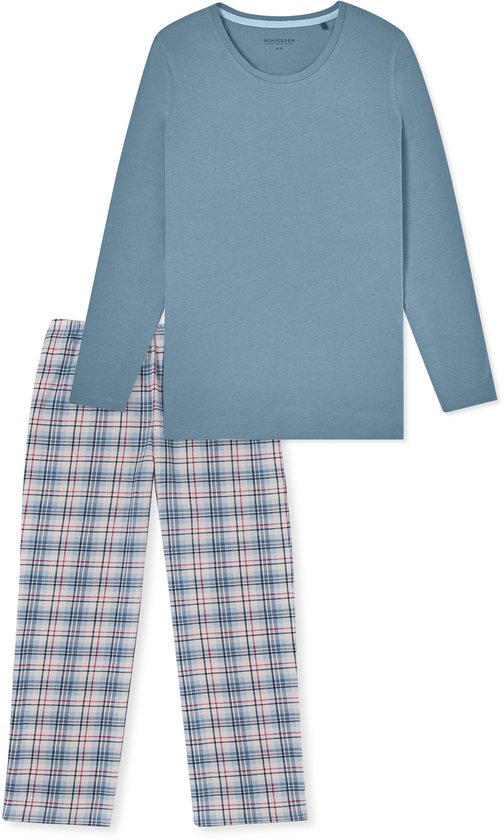 Schiesser Schlafanzug Ensemble pyjama long femme - bleu gris - Taille L