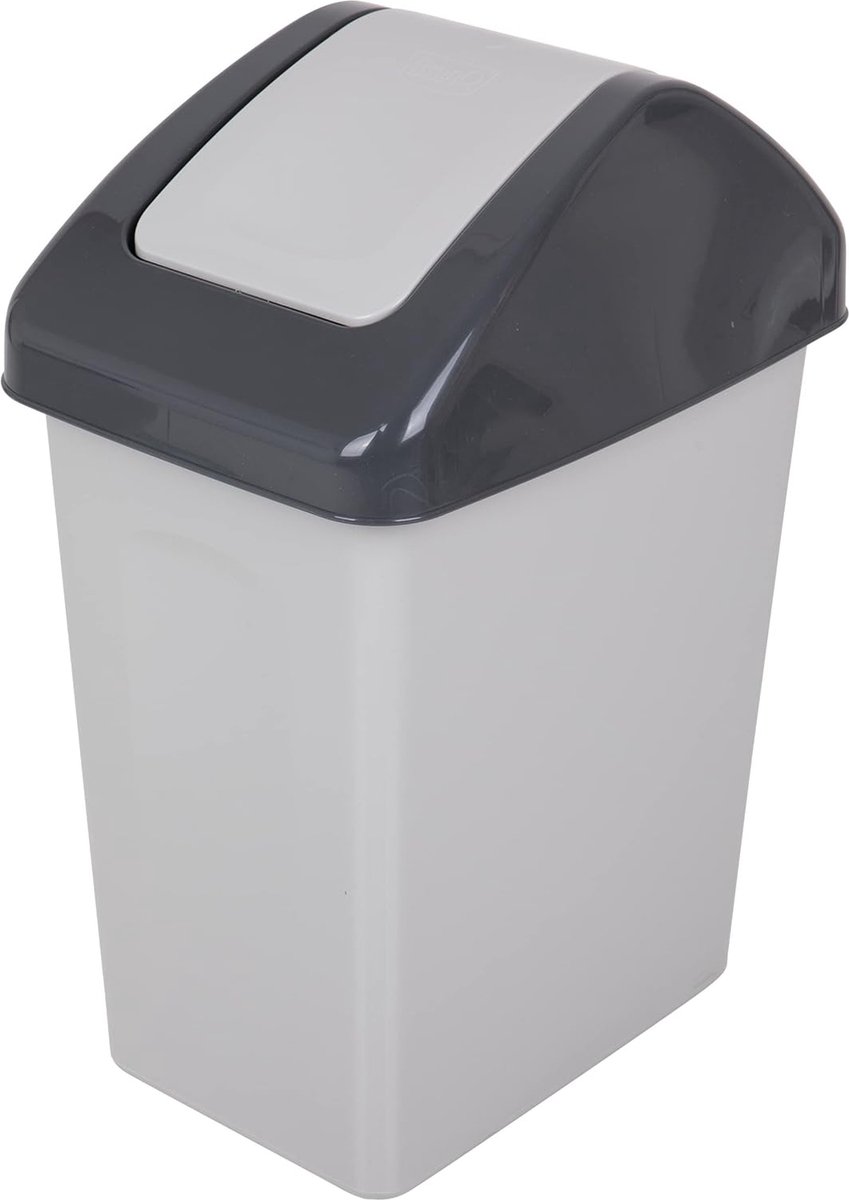 Afvalemmer Swing 25 l met klapdeksel in grijze kleur, universeel, BPA-vrije kunststof PP, 25 liter