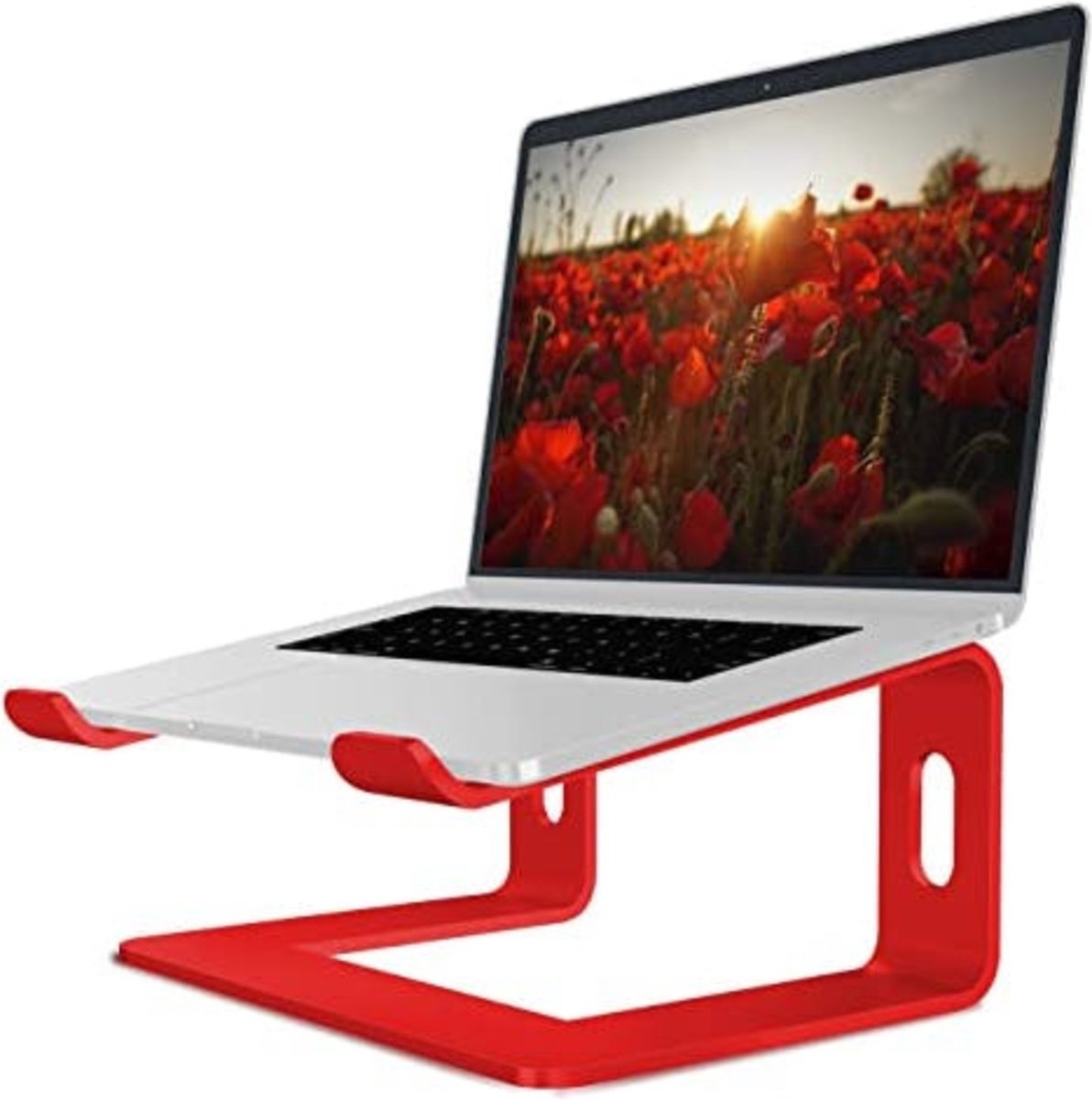 SFT Products Luxe Laptopstandaard van Aluminium Rood - Zwarte Laptophouder - Verhoogde Notebook Standaard - Ergonomische Laptophouder - Rode Laptopstandaard van Aluminium