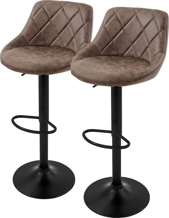Lot de 2 tabourets de bar revêtement en simili cuir marron avec dossier et repose-pieds réglables en hauteur 62-82 cm ML- Design