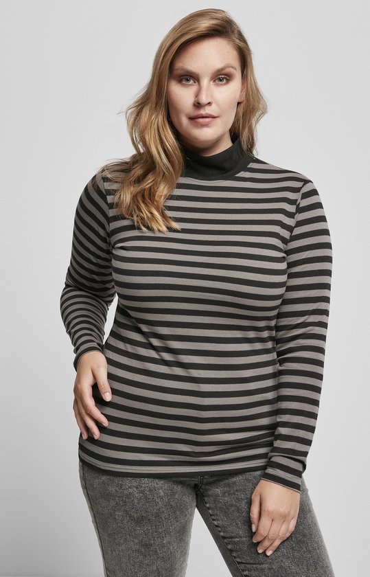 Urban Classics Haut à manches longues -XL- Femme Y/D Cols roulés asphalte/noir Col roulé rayé Grijs/ Zwart