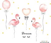 Flamingo's met ballonnen muursticker wanddecoratie baby kamer meisjes TH Commerce 1090