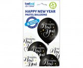 Ballonnen Happy New Year - zwart/wit - 6 stuks