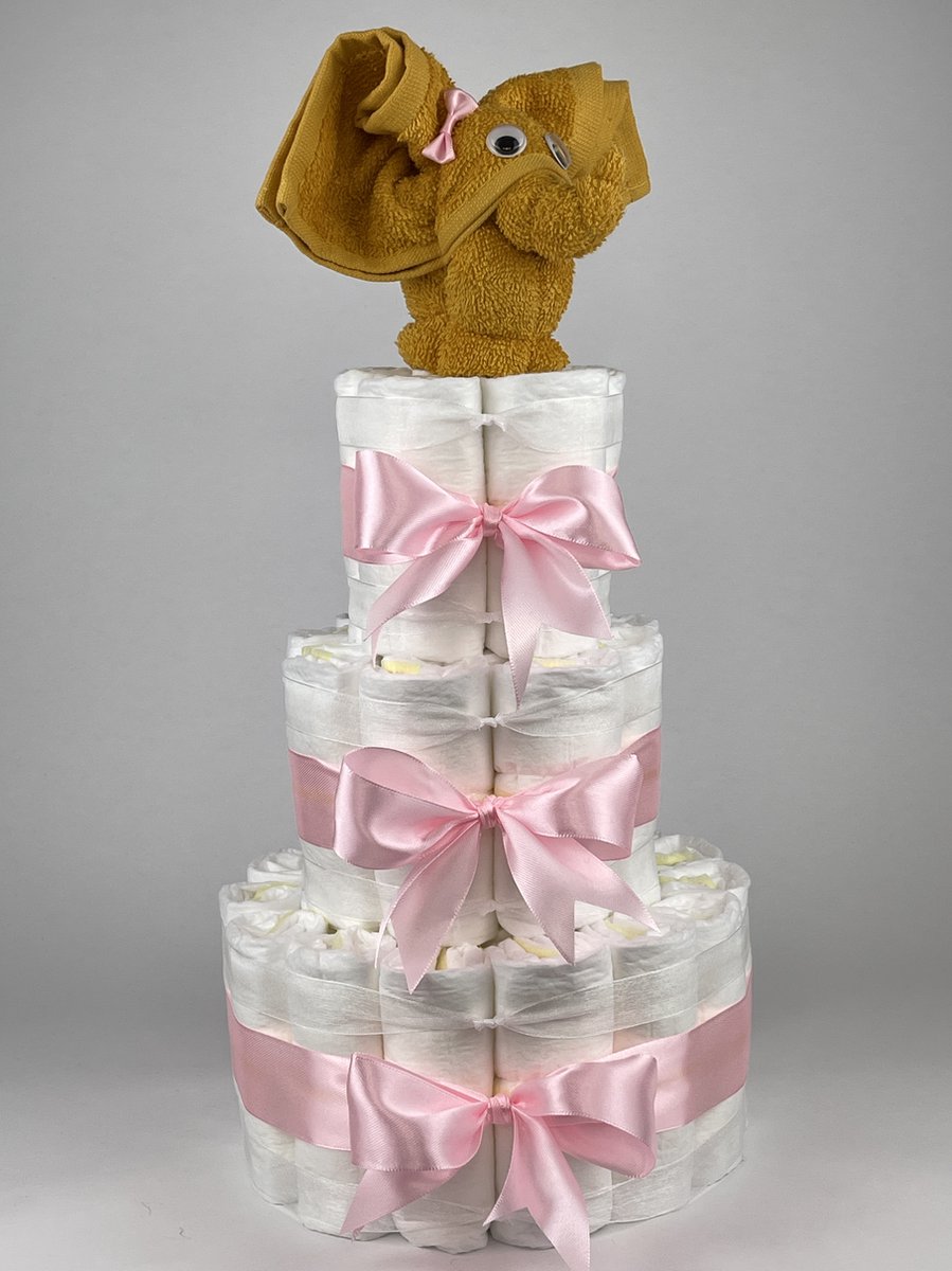 Goedkoopste Chouette-Chouette | Luiertaart Meisje | Kraamcadeau | Geboorte Meisje | Babyshower | Olifant Oker - Roze