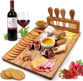 Bamboo Cheese Board with Cheese Knife Set Cheese Plates Cheese Boards Serving Plate Serving Board Gift for Party Birthday Christmas Thanksgiving Day Cheese Board Charcuterie Board