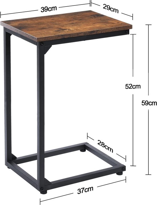 C-vormige Bijzettafel, Rustieke Houten Bijzettafel Met Vergrendelbare Wielen Bruine Kleur