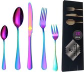 Bestekset, kleurrijke flatware set, 20-delig, spiegel gepolijst roestvrij staal, regenboogbestekset voor thuis, keuken, restaurant (kleurrijk 20 stuks)